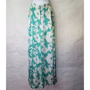Silk Maison Palazzo Pants M Wide Leg Ready To Bloom Floral Silk Robin's Egg Teal